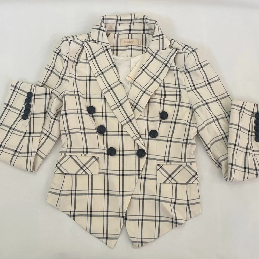 Choosy Double-Breasted Plaid Blazer size 2 - Picture 3 of 9